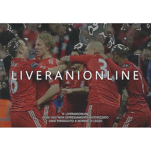 Liverpool\'s Dirk Kuyt celebrates scoring his sides second goal with team-mate\'s Charlie Adam, Martin Skrtel, Glen Johnson and Luis Suarez Football - Carling Cup Final - Cardiff City v Liverpool - Sunday 26 February 2012 - Wembley Stadium - London © CameraSport - 43 Linden Ave. Countesthorpe. Leicester. England. LE8 5PG - Tel: +44 (0) 116 277 4147 - admin@camerasport.com - www.camerasport.com AG ALDO LIVERANI S A S ONLY ITALY