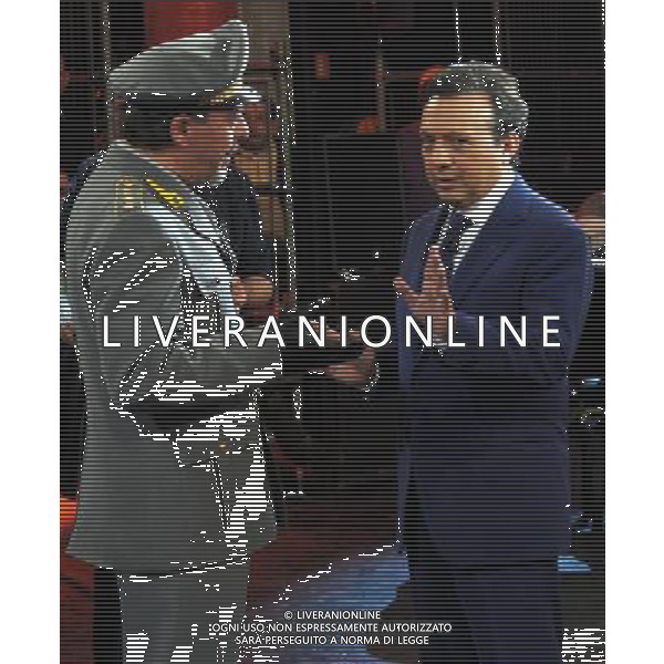 COLOGNO M.se (MI) 25/2/2012 STUDI MEDIASET TRASMISSIONE TELEVISIVA: -CHIAMBRETTI SUNDAY NIGHT SHOW- NELLA FOTO PIERO CHIAMBRETTI NELLA SCENA DELLA GUARDIA DI FINANZA NEGLI STUDI DI REGISTRAZIONE PER ARRESTARE LE TRE ATTIVISTE DEL GRUPPO FEMEN FOTO ROMANO/AG ALDO LIVERANI 