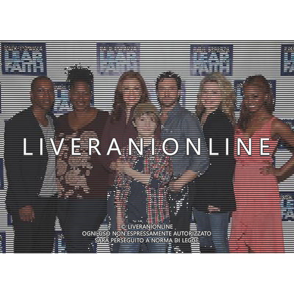 Leslie Odom Jr., Kecia Lewis-Evans, Jessica Phillips, Talon Ackerman, Raul Esparza, Kendra Kassebaum \' Krystal Joy Brown attending the \'Leap Of Faith\' Meet \' Greet at the Duke 42nd Street Studios in New York City. 3/8/2012 /photoshot/ag aldo liverani /italy only