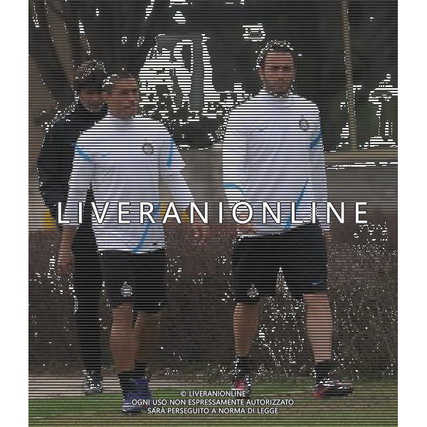 APPIANO GENTILE (CO) 12/3/2012 CHAMPIONS LEAGUE ALLENAMENTO FC INTERNAZIONALE NELLA FOTO IVAN CORDOBA-GIAMPAOLO PAZZINI FOTO ROMANO/AG ALDO LIVERANI