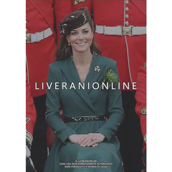 ALDERSHOT, ENGLAND - MARCH 17: Catherine, Duchess of Cambridge poses for an official photograph she visits Aldershot Barracks on St Patrick\'s Day on March 17, 2012 in Aldershot, England. The Duchess presented shamrocks to the Irish Guards at a St Patrick\'s Day parade during her visit. ©photoshot/Agenzia Aldo Liverani Sas - ITALY ONLY - REALI INGLESI: Kate Middleton duchessa di Cambridge con il battaglione delle Guardie irlandesi durante la Parata del giorno di San Patrizio, Caserma Mons, Aldershot 17 Marzo 2012.