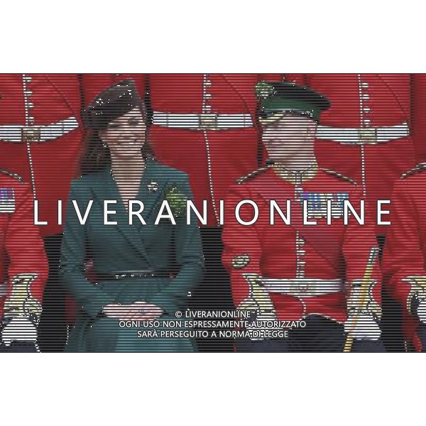 ALDERSHOT, ENGLAND - MARCH 17: Catherine, Duchess of Cambridge poses for an official photograph she visits Aldershot Barracks on St Patrick\'s Day on March 17, 2012 in Aldershot, England. The Duchess presented shamrocks to the Irish Guards at a St Patrick\'s Day parade during her visit. ©photoshot/Agenzia Aldo Liverani Sas - ITALY ONLY - REALI INGLESI: Kate Middleton duchessa di Cambridge con il battaglione delle Guardie irlandesi durante la Parata del giorno di San Patrizio, Caserma Mons, Aldershot 17 Marzo 2012.