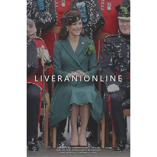 ALDERSHOT, ENGLAND - MARCH 17: Catherine, Duchess of Cambridge poses for an official photograph she visits Aldershot Barracks on St Patrick\'s Day on March 17, 2012 in Aldershot, England. The Duchess presented shamrocks to the Irish Guards at a St Patrick\'s Day parade during her visit. ©photoshot/Agenzia Aldo Liverani Sas - ITALY ONLY - REALI INGLESI: Kate Middleton duchessa di Cambridge con il battaglione delle Guardie irlandesi durante la Parata del giorno di San Patrizio, Caserma Mons, Aldershot 17 Marzo 2012.