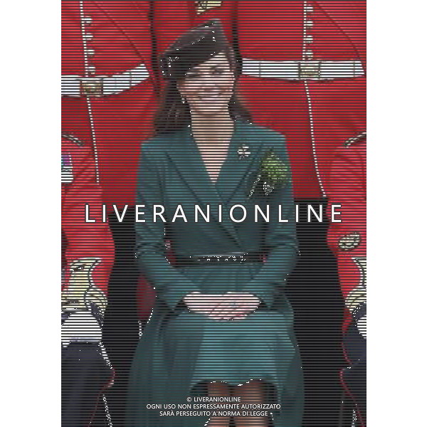 ALDERSHOT, ENGLAND - MARCH 17: Catherine, Duchess of Cambridge poses for an official photograph she visits Aldershot Barracks on St Patrick\'s Day on March 17, 2012 in Aldershot, England. The Duchess presented shamrocks to the Irish Guards at a St Patrick\'s Day parade during her visit. ©photoshot/Agenzia Aldo Liverani Sas - ITALY ONLY - REALI INGLESI: Kate Middleton duchessa di Cambridge con il battaglione delle Guardie irlandesi durante la Parata del giorno di San Patrizio, Caserma Mons, Aldershot 17 Marzo 2012.