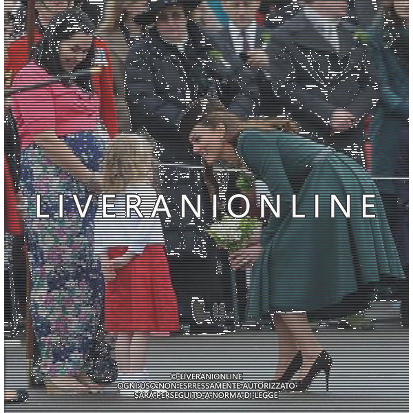 The Duchess of Cambridge sports a Shamrock during a visit to Mons barracks in Aldershot, where she presented the Irish Guards with their annual Shamrock. 17/3/12 by Paul Vicente/Sunday Times/NPA ROYAL ROTA. ©photoshot/Agenzia Aldo Liverani Sas - ITALY ONLY - REALI INGLESI: Kate Middleton duchessa di Cambridge con il battaglione delle Guardie irlandesi durante la Parata del giorno di San Patrizio, Caserma Mons, Aldershot 17 Marzo 2012.