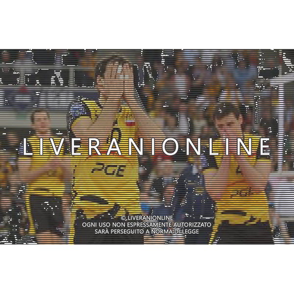 18.03.2012 LODZ- ATLAS ARENA (LODZ, POLAND - ATLAS ARENA) SIATKOWKA MEZCZYZN (MEN\'S VOLLEYBALL), CEV LIGA MISTRZOW MEZCZYZN (CEV VOLLEYBALL CHAMPIONS LEAGUE MEN\'S); FINAL FOUR MECZ FINALOWY - FINAL PGE SKRA BELCHATOW - ZENIT KAZAN ( FINAL GAME PGE SKRA BELCHATOW - ZENIT KAZAN) NZ SKRA SMUTEK; MIGUEL FALASCA, DANIEL PLINSKI FOTO LUKASZ GROCHALA/ CYFRASPORT/NEWSPIX.PL --- Newspix.pl AG ALDO LIVERANI S A S ONLY ITALY *** Local Caption *** www.newspix.pl mail us: info@newspix.pl call us: 0048 022 23 22 222 --- Polish Picture Agency by Ringier Axel Springer Poland