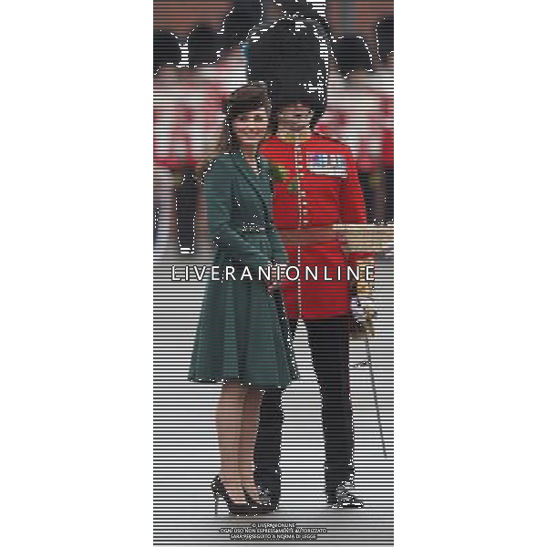 The Duchess of Cambridge as she presents shamrocks to The Irish Guards at their St Patrick\'s Day Parade at the Mons Barracks in Aldershot. ©PHOTOSHOT/ag. Aldo Liverani sas - ITALY ONLY -