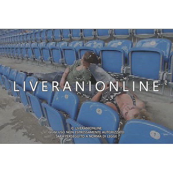 Poznan, 21 June 2011. Evacution of City Stadium, Polish Emergency Services exercises before Euro 2012 in Poland and Ukraine, Poznan, Poland. (ukit) ©photoshot/AGENZIA ALDO LIVERANI SAS - ITALY ONLY - Esercitazioni di Polizia di evacuazione dello stadio, soccorsi di paramedici e servizi di emergenza in previsione degli Europei di Calcio Euro 2012 in Polonia e Ucraina