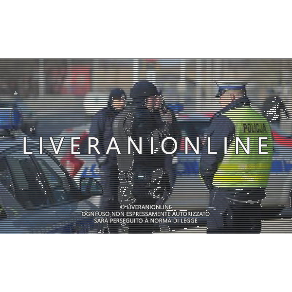 Warsaw, 09 February 2012. Police security excercises in National Stadium in Warsaw before Euro 2012 in Poland and Ukraine, Warsaw, Poland. (ukit) Grzegorz Jakubowski ©photoshot/AGENZIA ALDO LIVERANI SAS - ITALY ONLY - Esercitazioni di Polizia di evacuazione dello stadio, soccorsi di paramedici e servizi di emergenza in previsione degli Europei di Calcio Euro 2012 in Polonia e Ucraina