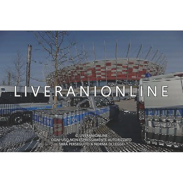 Warsaw, 09 February 2012. Police security excercises in National Stadium in Warsaw before Euro 2012 in Poland and Ukraine, Warsaw, Poland. (ukit) Grzegorz Jakubowski ©photoshot/AGENZIA ALDO LIVERANI SAS - ITALY ONLY - Esercitazioni di Polizia di evacuazione dello stadio, soccorsi di paramedici e servizi di emergenza in previsione degli Europei di Calcio Euro 2012 in Polonia e Ucraina