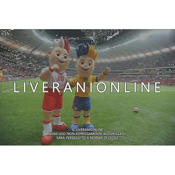 Warsaw, 29 February 20121. Twins Slavek and Slavko - official mascots of Euro 2012 in Poland and Ukraine just before friendly match with Portugal in newly opened national Stadium, Warsaw, Poland. (ukit) Bart³omiej Zborowski ©photoshot/AGENZIA ALDO LIVERANI SAS - ITALY ONLY - Esercitazioni di Polizia di evacuazione dello stadio, soccorsi di paramedici e servizi di emergenza in previsione degli Europei di Calcio Euro 2012 in Polonia e Ucraina