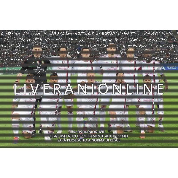 UEFA Champions League - Quarti di finale gara di andata Milano 28-03-2012 Milan - Barcellona nella foto: la formazione del Milanin piedi da SX Christian Abbiati Alessandro Nesta Daniele Bonera Zlatan Ibrahimovic Massimo Ambrosini e Clarence Seedorf - in basso da SX Antonio Nocerino Kevin Prince Boateng Philippe Mexes Luca Antonini e Robinho foto Roberto Garavaglia - ag. Aldo Liverani sas