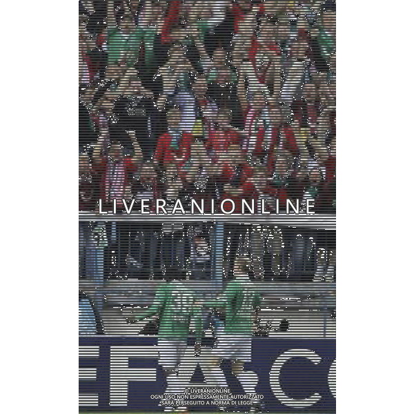 Hannover 96\'s players celebrate during UEFA Europa League Match. March 29, 2012. (ALTERPHOTOS/Alvaro Hernandez) /AG ALDO LIVERANI SAS - ITALY ONLY