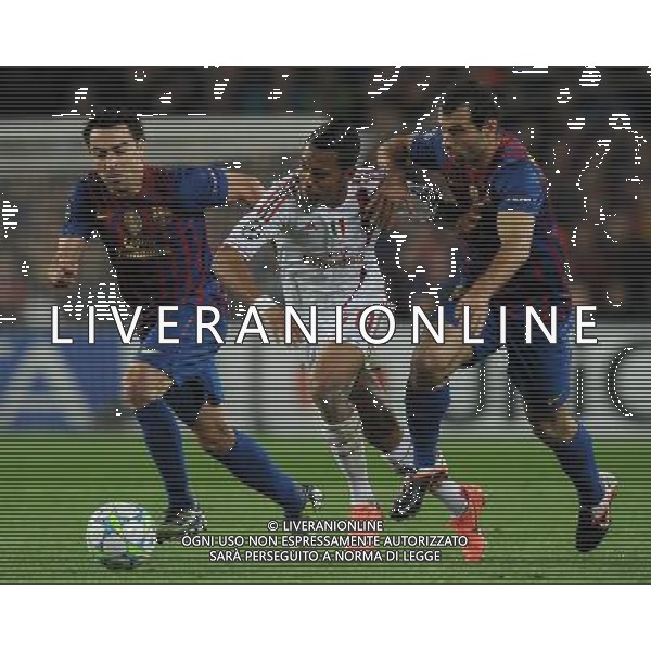 UEFA Champions League 2011/2012 Quarti di Finale Ritorno Barcellona (Spagna) - 03.04.2012 Barcellona-Milan Nella Foto:robinho tra mascherano e xavi /Ph.Vitez-Ag. Aldo Liverani