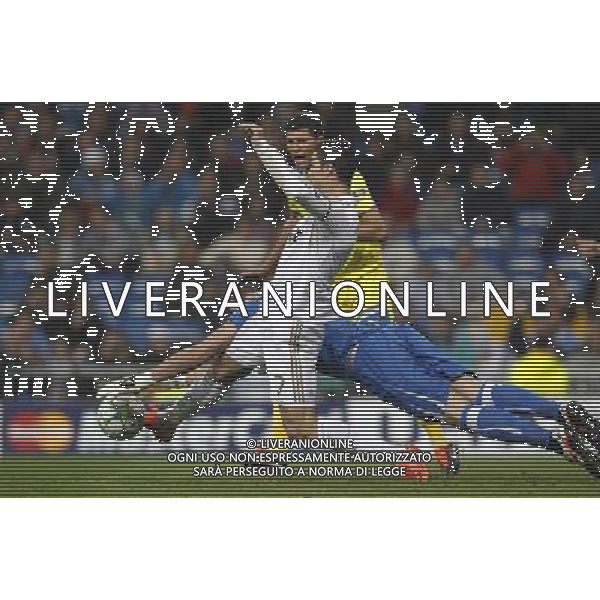 Real Madrid\'s Cristiano Ronaldo Urko Pardo and Apoel\'s during Champions League match on april 4th 2012. Photo: Cesar Cebolla / ALFAQUI /ALDO LIVERANI SAS - ITALY ONLY -