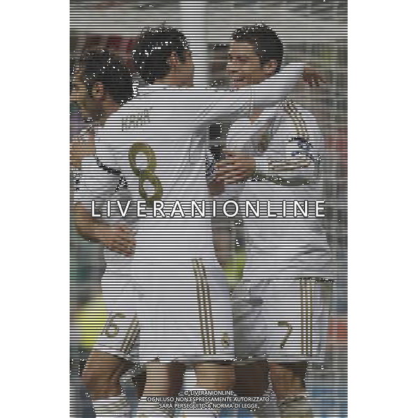 Real Madrid\'s Cristiano Ronaldo goal during Champions League match on april 4th 2012. Photo: Cesar Cebolla / ALFAQUI /ALDO LIVERANI SAS - ITALY ONLY -