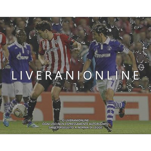 Athletic Club de Bilbao\'s Andoni Iraola (l) and FC Schalke 04\'s Raul Gonzalez during Europa League match.April 5,2012. (ALTERPHOTOS/Acero) AG ALDO LIVERANI S A S ONLY ITALY