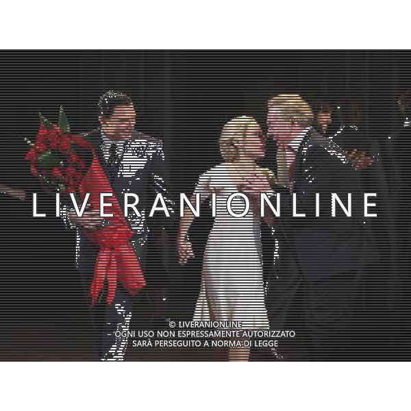 Michael Cerveris \' Elena Roger with Andrew Lloyd Webber during the Broadway Opening Night Performance Curtain Call for \'EVITA\' at the Marquis Theatre in New York City on 4/5/2012 ©photoshotI/Agenzia Aldo Liverani Sas - ITALY ONLY - Il Musical \'Evita\' spettacolo teatrale in scena al Marquis Theatre di New York