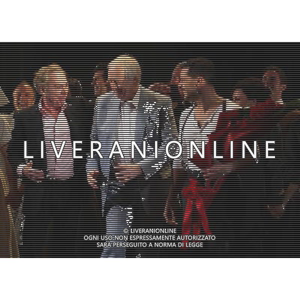 Andrew Lloyd Webber, Tim Rice \' Ricky Martin during the Broadway Opening Night Performance Curtain Call for \'EVITA\' at the Marquis Theatre in New York City on 4/5/2012 ©photoshotI/Agenzia Aldo Liverani Sas - ITALY ONLY - Il Musical \'Evita\' spettacolo teatrale in scena al Marquis Theatre di New York