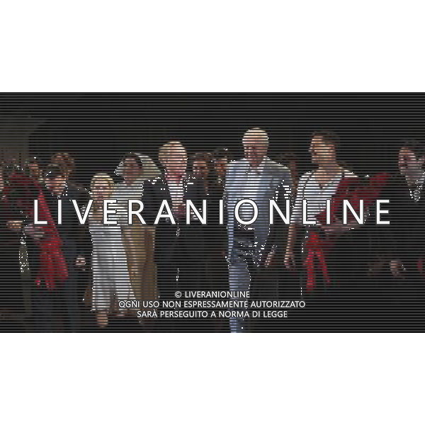 Michael Cerveris, Elena Roger, Andrew Lloyd Webber, Tim Rice \' Ricky Martin with the Company during the Broadway Opening Night Performance Curtain Call for \'EVITA\' at the Marquis Theatre in New York City on 4/5/2012 ©photoshotI/Agenzia Aldo Liverani Sas - ITALY ONLY - Il Musical \'Evita\' spettacolo teatrale in scena al Marquis Theatre di New York