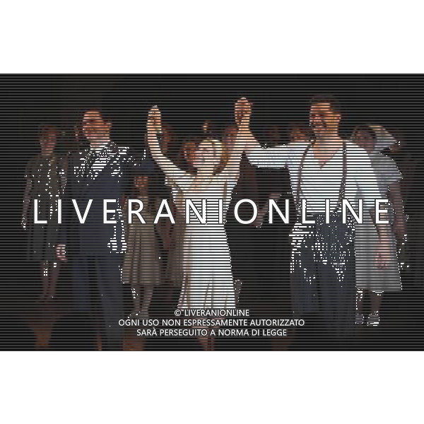 Michael Cerveris, Elena Roger \' Ricky Martin with the Company during the Broadway Opening Night Performance Curtain Call for \'EVITA\' at the Marquis Theatre in New York City on 4/5/2012 ©photoshotI/Agenzia Aldo Liverani Sas - ITALY ONLY - Il Musical \'Evita\' spettacolo teatrale in scena al Marquis Theatre di New York