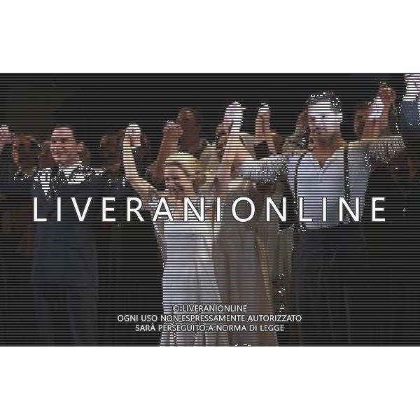 Michael Cerveris, Elena Roger, Ricky Martin with the Company during the Broadway Opening Night Performance Curtain Call for \'EVITA\' at the Marquis Theatre in New York City on 4/5/2012 ©photoshotI/Agenzia Aldo Liverani Sas - ITALY ONLY - Il Musical \'Evita\' spettacolo teatrale in scena al Marquis Theatre di New York