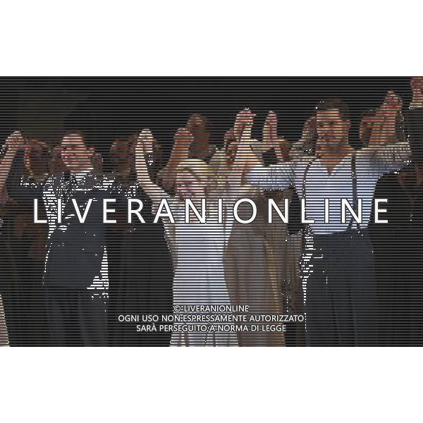 Michael Cerveris, Elena Roger, Ricky Martin with the Company during the Broadway Opening Night Performance Curtain Call for \'EVITA\' at the Marquis Theatre in New York City on 4/5/2012 ©photoshotI/Agenzia Aldo Liverani Sas - ITALY ONLY - Il Musical \'Evita\' spettacolo teatrale in scena al Marquis Theatre di New York