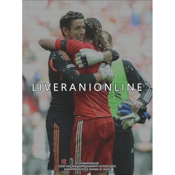 Liverpool\'s Brad Jones celebrates victory over Everton with team-mate Andy Carroll Football - FA Challenge Cup Semi Final - Liverpool v Everton - Saturday 14th April 2012 - Wembley - London å© CameraSport - 43 Linden Ave. Countesthorpe. Leicester. England. LE8 5PG - Tel: +44 (0) 116 277 4147 - admin@camerasport.com - www.camerasport.com AG ALDO LIVERANI S A S ONLY ITALY