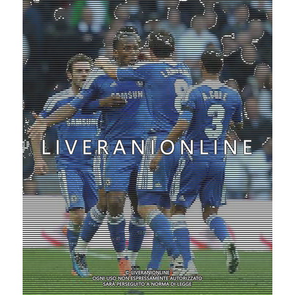 Chelsea\'s Didier Drogba celebrates scoring his sides first goal 1-0 Football - FA Challenge Cup Semi Final - Tottenham Hotspur v Chelsea - Sunday 15th April 2012 - Wembley - London © CameraSport - 43 Linden Ave. Countesthorpe. Leicester. England. LE8 5PG - Tel: +44 (0) 116 277 4147 - admin@camerasport.com - www.camerasport.com AG ALDO LIVERANI S A S ONLY ITALY
