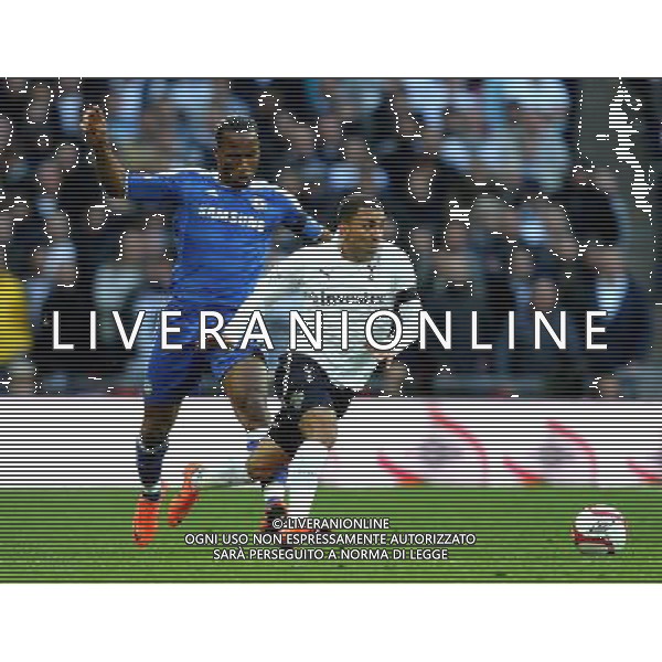 Tottenham Hotspur\'s Aaron Lennon shields the ball from Chelsea\'s Didier Drogba Football - FA Challenge Cup Semi Final - Tottenham Hotspur v Chelsea - Sunday 15th April 2012 - Wembley - London © CameraSport - 43 Linden Ave. Countesthorpe. Leicester. England. LE8 5PG - Tel: +44 (0) 116 277 4147 - admin@camerasport.com - www.camerasport.com AG ALDO LIVERANI S A S ONLY ITALY