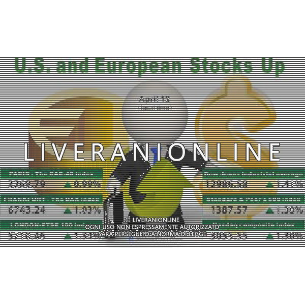 (120413) -- BEIJING, April 13, 2012 () -- Graphics shows the major indices of US and European stock markets on April 12, 2012. (/Chen Chen) /ALDO LIVERANI SAS-ITALY ONLY - EDITORIAL USE ONLY