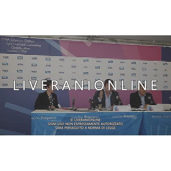 (120416) -- LONDON, April 16, 2012 () -- David Luckes (C), head of Sport Competition, LOCOG addresses the press conference of the FINA Olympic Games Synchronised Swimming Qualification in the Aquatics Centre, Olympic Park in London, on April 16, 2012. The match will begin from April 18 to April 22. (/Wang Lili) ©photoshot/AGENZIA ALDO LIVERANI SAS - ITALY ONLY - Qualificazione dei Giochi olimpici FINA Nuoto sincronizzato presso il Centro Aquatics, Olympic Park a Londra il 16 aprile 2012