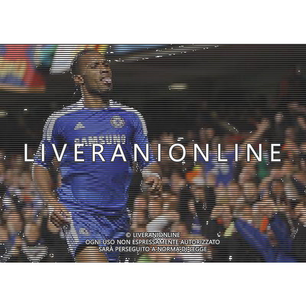 Chelsea\'s Didier Drogba celebrates scoring his sides first goal 1-0 Football - UEFA Champions League Semi-Final First Leg - Chelsea v Barcelona - Wednesday 18th April 2012 - Stamford Bridge - London © CameraSport - 43 Linden Ave. Countesthorpe. Leicester. England. LE8 5PG - Tel: +44 (0) 116 277 4147 - admin@camerasport.com - www.camerasport.com USE EDITORIAL ONLY - AG ALDO LIVERANI SAS - ITALY ONLY -