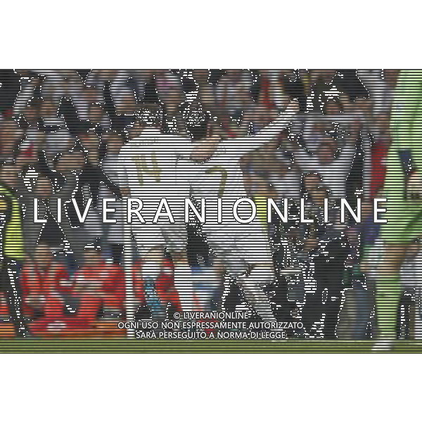 Real Madrid\'s Cristiano Ronaldo goal during Champions League match on april 25th 2012. Photo: Cesar Cebolla / ALFAQUI AG ALDO LIVERANI S A S ONLY ITALY