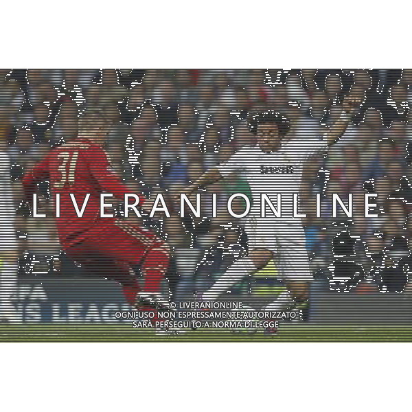 Real Madrid\'s Marcelo and Bayern Munich\'s Bastian Scweinsteiger during Champions League match on april 25th 2012. Photo: Cesar Cebolla / ALFAQUI