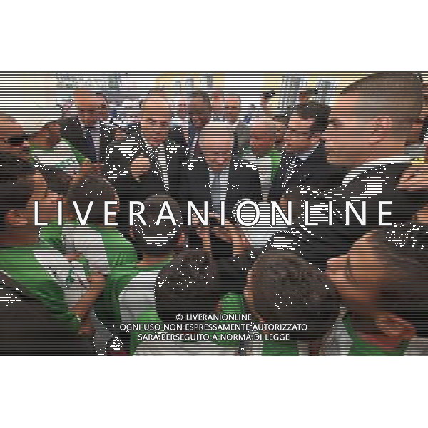 (120501) -- ALGIERS, May 1, 2012 () -- FIFA President Joseph Sepp Blatter (C) is welcomed during the inauguration of the new headquarters of the Algerian Football Association (FAF) in Dely Brahim, in Algiers, Algeria. Mr Blatter arrived in Algiers on Monday to conduct a two-day visit at the invitation of Algerian Football Federation (FAF). (/Mohamed Kadri) AG ALDO LIVERANI S A S ONLY ITALY