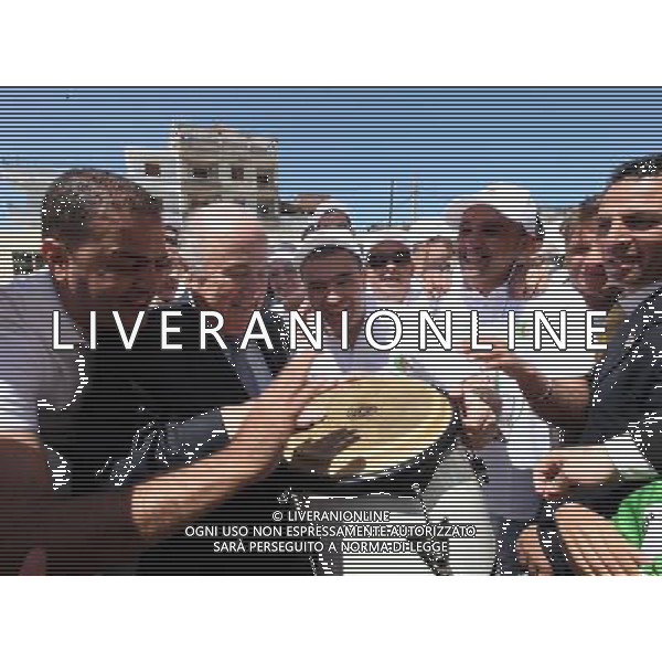 (120501) -- ALGIERS, May 1, 2012 () -- FIFA President Joseph Sepp Blatter (2nd L, Front) is welcomed during the inauguration of the new headquarters of the Algerian Football Association (FAF) in Dely Brahim, in Algiers, Algeria. Mr Blatter arrived in Algiers on Monday to conduct a two-day visit at the invitation of Algerian Football Federation (FAF). (/Mohamed Kadri) AG ALDO LIVERANI S A S ONLY ITALY