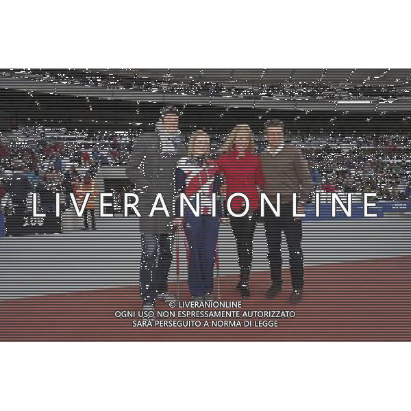 Seb Coe, Chair of LOCOG, Gabby Logan, Vernon Kay and Danielle Brown, Paralympic Archer mark the opening of the Olympic Stadium in front of a host of celebrities and sports stars and 40,000 spectators. Picture taken on 05 May 12 by Dave Tully for LOCOG. AG ALDO LIVERANI S A S ONLY ITALY