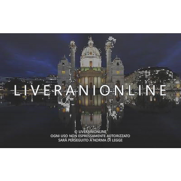 (120505) -- VIENNA, May 5, 2012 () -- The St. Charles\'s Church is seen at night in Vienna, Austria, May 5, 2012. The church, built in 1737, is one of the most outstanding baroque church structures, and boasts a dome in the form of an elongated ellipsoid. (/Xu Liang) AG ALDO LIVERANI S A S ONLY ITALY