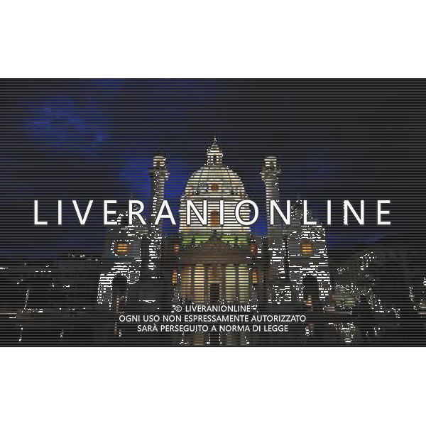 (120505) -- VIENNA, May 5, 2012 () -- The St. Charles\'s Church is seen at night in Vienna, Austria, May 5, 2012. The church, built in 1737, is one of the most outstanding baroque church structures, and boasts a dome in the form of an elongated ellipsoid. (/Xu Liang) AG ALDO LIVERANI S A S ONLY ITALY