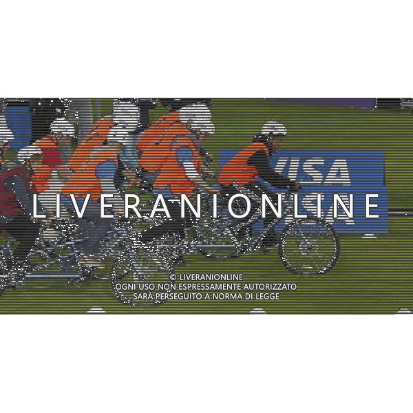 (120506) -- LONDON, May 6, 2012 () -- Boys ride their bicycles during an event to officially open the Olympic Stadium during day two of the BUCS VISA Athletics Championships 2012 LOCOG Test Event for London 2012 at the Olympic Stadium on May 5, 2012 in London. Around 40,000 members of the public witnessed the opening and a laser light show. (/Wang Lili) ©photoshot/AGENZIA ALDO LIVERANI SAS - ITALY ONLY - Cerimonia di inaugurazione ufficiale dello Stadio Olimpico per le Olimpiadi di Londra 2012 a Londra 5 maggio 2012