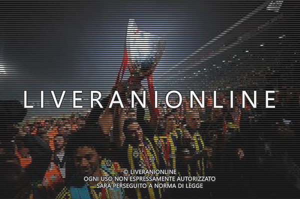 Ziraat Turkish Cup Final Match between Bursaspor and Fenerbahce at 19 mayis Stadium in Ankara on may 16, 2012. Scored: Bursaspor 0 - Fenerbahce 4 Pictured: Fenerbahce players ( Mehmet Topuz )celebrate with the trophy after the match. PUCHAR TURCJI LIGA TURECKA FINAL SEZON 2011/2012 PILKA NOZNA FOT.SESKIM PHOTO/NEWSPIX.PL TURKEY, GERMANY, AUSTRIA AND UK OUT !!! --- Newspix.pl /AGF ALDO LIVERANI SAS - ITALY ONLY - *** Local Caption *** .