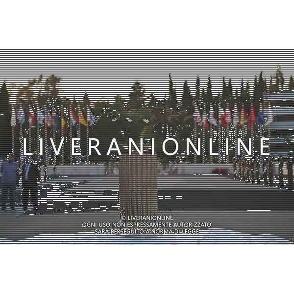 (120517) -- ATHENS, May 17, 2012 () -- Photo taken on May 16, 2012 shows the view of the dress rehearsal for the flame handover ceremony of the London 2012 Olympic Games, at the Panathenaic Stadium, Greece. The official handover ceremony of the Sacred Flame will take place on Thursday. (/Liu Yongqiu)(bxf) ©photoshot/AGENZIA ALDO LIVERANI SAS - ITALY ONLY - Prova generale della cerimonia di consegna della fiamma sacra olimpica dei Giochi olimpici di Londra 2012, che si svolgera\' presso lo Stadio Panatenee, dove si sono svolte le prime Olimpiadi moderne nel 1896, Atene, Grecia, 16 maggio 2012.