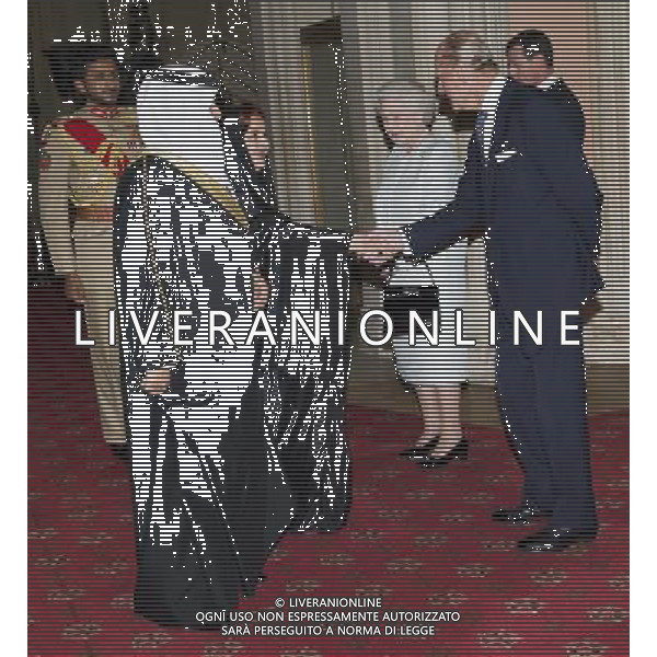 Her Majesty The Queen, accompanied by His Royal Highness The Duke of Edinburgh, gave a lunch at Windsor Castle for Sovereign Monarchs to commemorate her Diamond Jubilee. The Queen and The Duke of Edinburgh greeted their guests inside the Grand Vestibule, before joining them at a pre-lunch reception.THE KING OF BAHRAIN AND PRINCESS SABEEKA .. ©photoshot/Agenzia Aldo Liverani Sas - ITALY ONLY - REALI INGLESI: La regina d\'inghilterra incontra Re e regine, sovrani e capi di stato di 26 paesi stranieri al Castello di Windsor per un pranzo di celebrazione del Giubileo di diamante a Londra