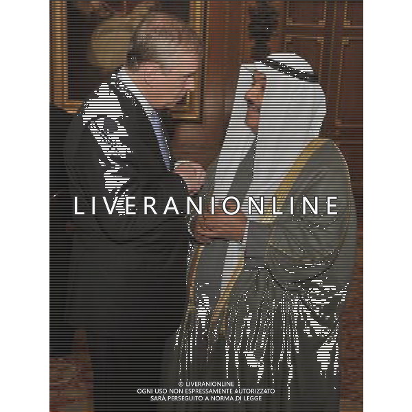 The Duke of York talks to the Emir of Qatar Sheikh Hamad bin Khalifa Al Thani during a reception in the Waterloo Chamber, before her Sovereign Monarchs Jubilee lunch at Windsor Castle. ©photoshot/Agenzia Aldo Liverani Sas - ITALY ONLY - REALI INGLESI: La regina d\'inghilterra incontra Re e regine, sovrani e capi di stato di 26 paesi stranieri al Castello di Windsor per un pranzo di celebrazione del Giubileo di diamante a Londra