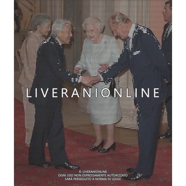 The Emperor and Empress of Japan (left) are greeted by Queen Elizabeth II and the Duke of Edinburgh (right) at a lunch for Sovereign Monarch\'s held in honour of Queen Elizabeth II\'s Diamond Jubilee, at Windsor Castle, in Windsor, Berkshire. ©photoshot/Agenzia Aldo Liverani Sas - ITALY ONLY - REALI INGLESI: La regina d\'inghilterra incontra Re e regine, sovrani e capi di stato di 26 paesi stranieri al Castello di Windsor per un pranzo di celebrazione del Giubileo di diamante a Londra