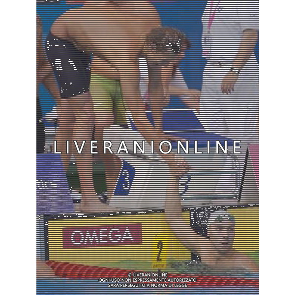(120522) -- DEBRECEN, May 22, 2012 () -- Amaury Leveaux (above L) of team France celebrates with teammate Jeremy Stravius (below R) after the men\'s 4x100m freestyle relay final at the 2012 European Swimming Championships in Debrecen, Hungary on May 21, 2012. Team France won the gold medal with 3 minutes and 13.55 seconds. (/Attila Volgyi) ©photoshot/AGENZIA ALDO LIVERANI SAS - ITALY ONLY - CAMPIONATI EUROPEI NUOTO a Debrecen, in Ungheria 21 maggio 2012.