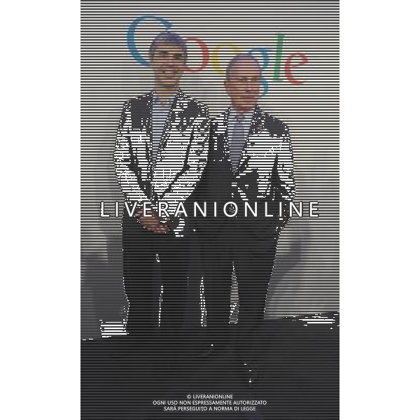 Google CEO Larry Page and New York Mayor Michael Bloomberg hold a press annoucement at Google headquarters in New York on May 21, 2012. Google announced that it will allocate 22,000 square feet of its New York headquarters to CornellNYC Tech university, free of charge for five years and six month or until the university completes its campus in New York. ©photoshot/AGENZIA ALDO LIVERANI SAS - ITALY ONLY - Comunicato stampa al quartier generale di Google a New York il 21 maggio 2012. Google ha annunciato che stanziera\' 22.000 metri quadrati della sua sede di New York per CornellNYC Tech University, a titolo gratuito per cinque anni e sei mesi o fino al completamento del campus universitario a New York.
