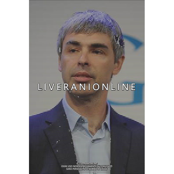 Google CEO Larry Page holds a press annoucement at Google headquarters in New York on May 21, 2012. Google announced that it will allocate 22,000 square feet of its New York headquarters to CornellNYC Tech university, free of charge for five years and six month or until the university completes its campus in New York. ©photoshot/AGENZIA ALDO LIVERANI SAS - ITALY ONLY - Comunicato stampa al quartier generale di Google a New York il 21 maggio 2012. Google ha annunciato che stanziera\' 22.000 metri quadrati della sua sede di New York per CornellNYC Tech University, a titolo gratuito per cinque anni e sei mesi o fino al completamento del campus universitario a New York.