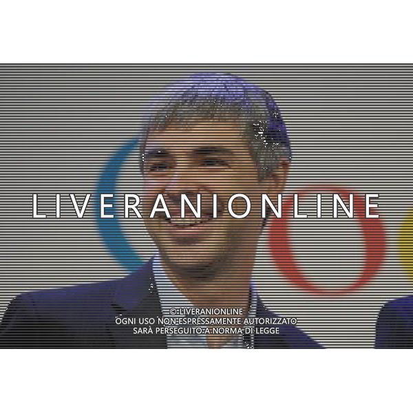 Google CEO Larry Page holds a press annoucement at Google headquarters in New York on May 21, 2012. Google announced that it will allocate 22,000 square feet of its New York headquarters to CornellNYC Tech university, free of charge for five years and six month or until the university completes its campus in New York. ©photoshot/AGENZIA ALDO LIVERANI SAS - ITALY ONLY - Comunicato stampa al quartier generale di Google a New York il 21 maggio 2012. Google ha annunciato che stanziera\' 22.000 metri quadrati della sua sede di New York per CornellNYC Tech University, a titolo gratuito per cinque anni e sei mesi o fino al completamento del campus universitario a New York.